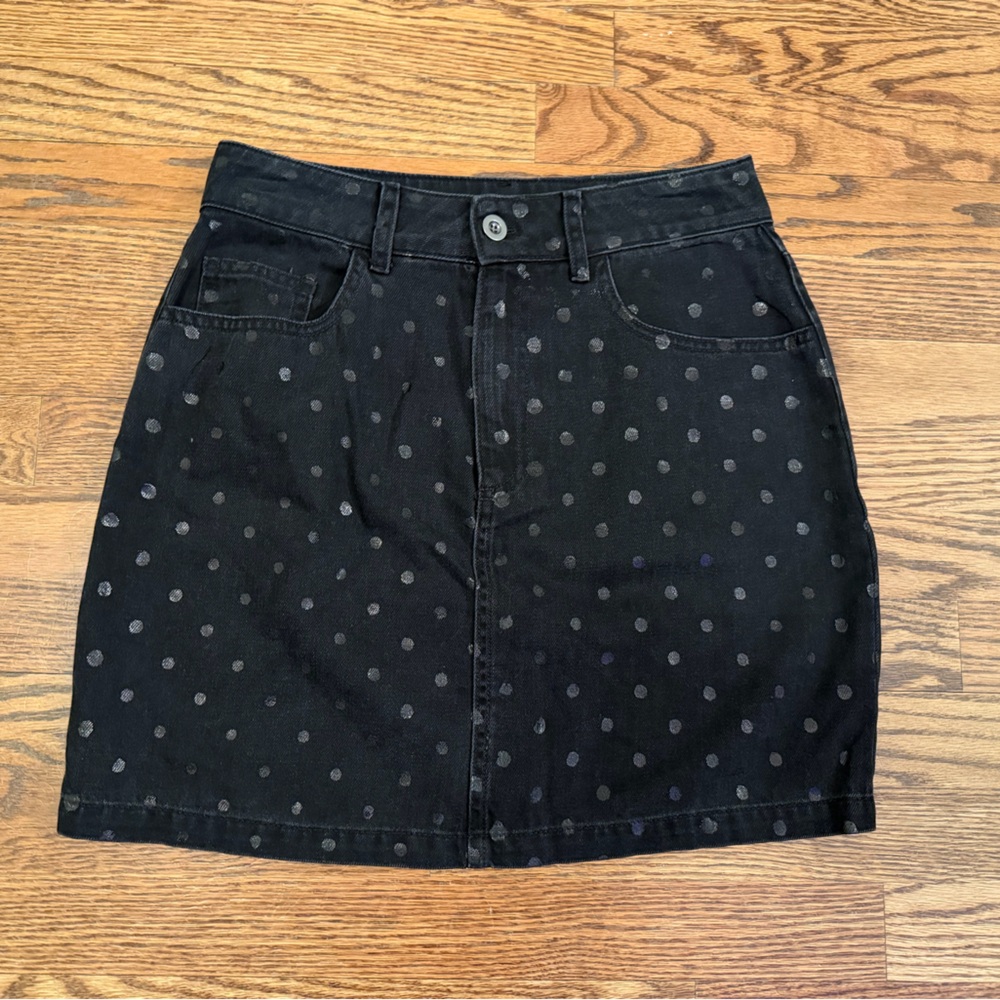 Cloth & Stone black 100% tencel polkadot mini skirt Size Small